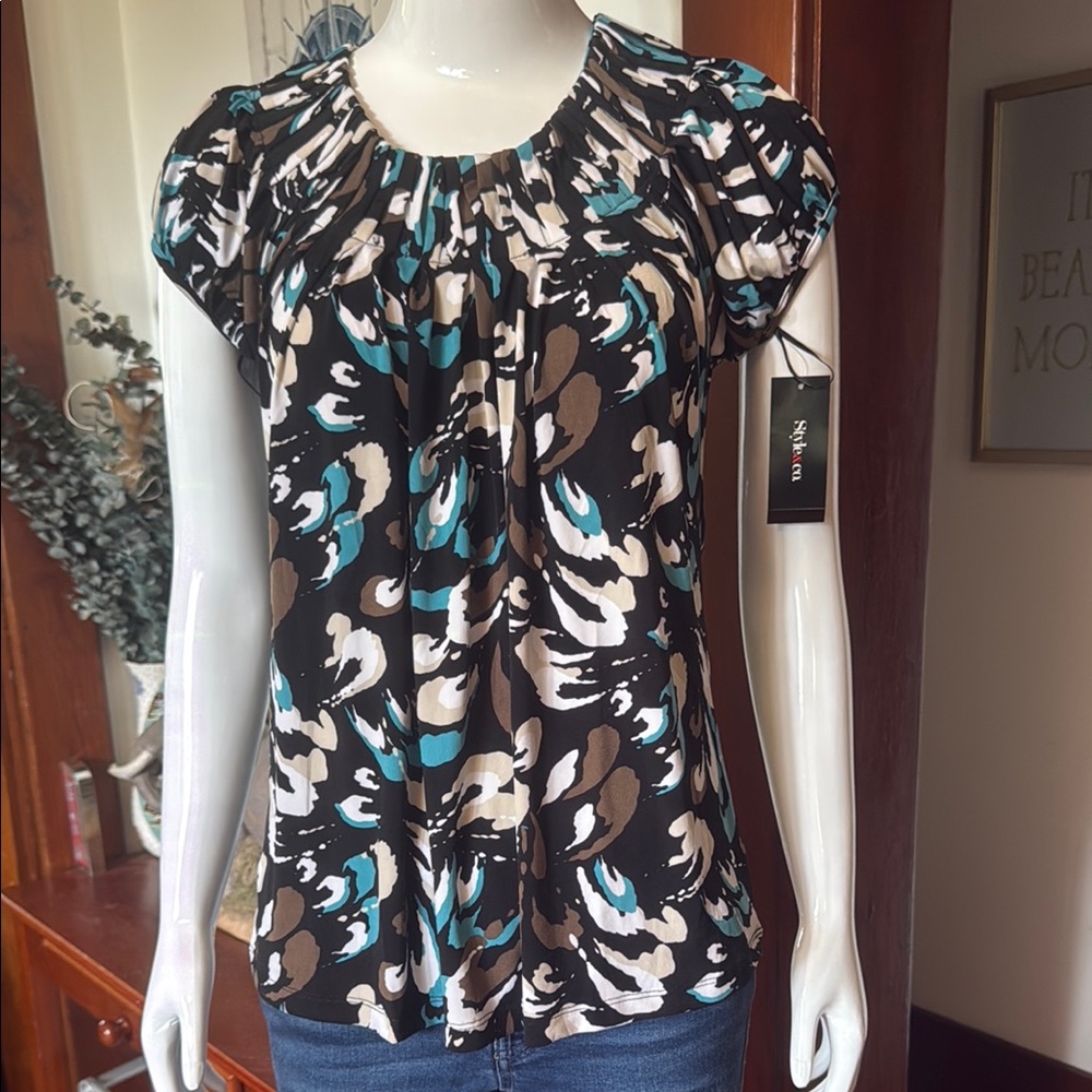 NWT Style&Co size small Stylish Black and Teal Women's Top